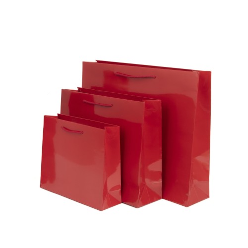Shopper in Carta Luxury Rosse Plastificate Lucide Personalizzabili - F.to 42+13*37 PZ. 100