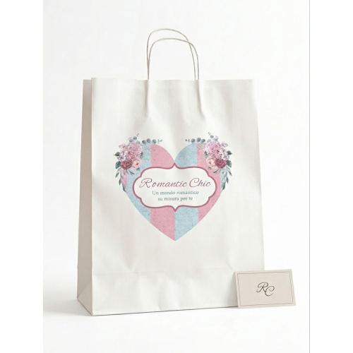 Shopper in Carta Kraft Bianca 110g con Stampa Digitale 36+12*41 cm - 500 pz. 