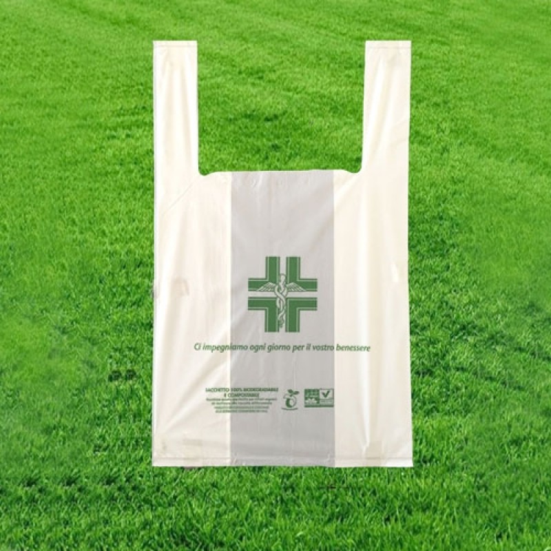 Shopper biodegradabili per farmacia con manico a canottiera