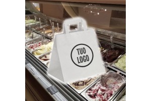 Shoppers in Carta da Asporto Take Away Bianco Riciclato - 0.45 Euro Cad. 27+17x29 600 Pz.