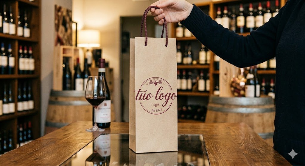 Dettaglio shopper vino lusso con manici cotone