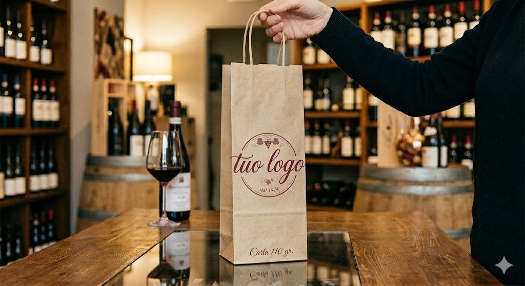 Shopper porta vino manico ritorto per fiera